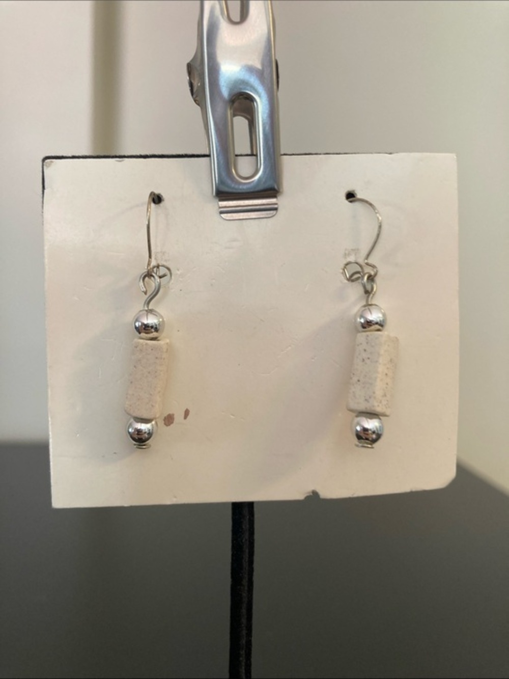 Sterling Silver and Cream Stone Drop Earrings - Minimalist Women’s Jewelry